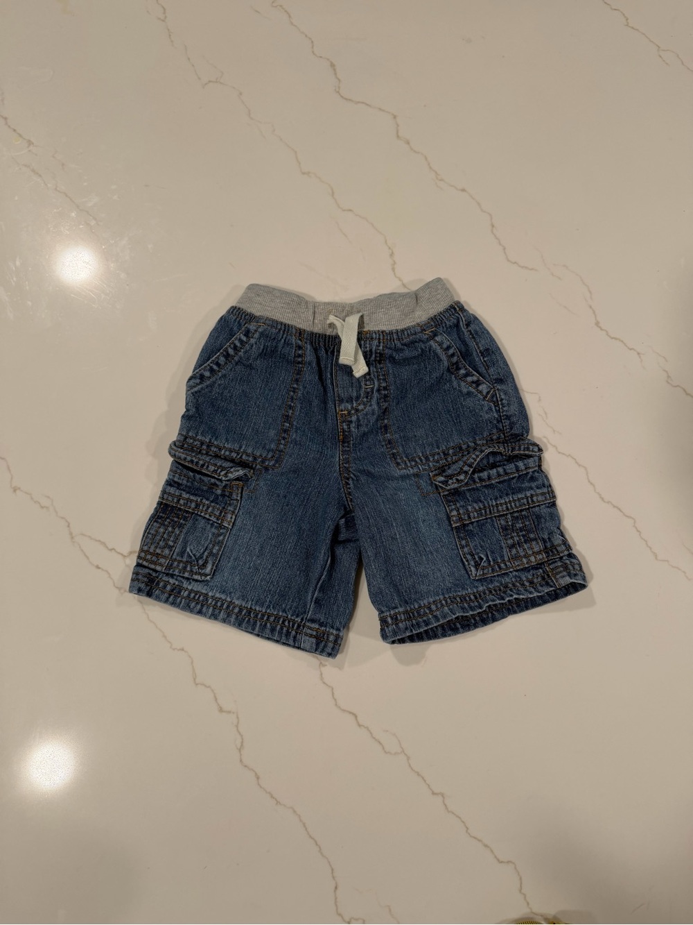 Cherokee Blue Denim Cargo Shorts with Gray Elastic Waist